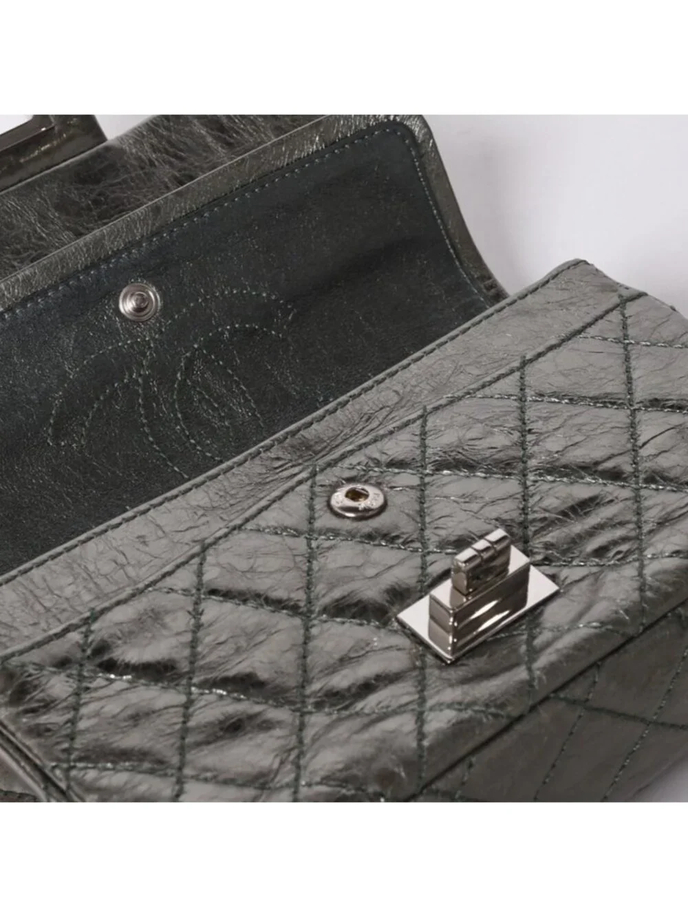 Chanel 2.55 Double Flap Chain Shoulder Bag Vintage Calfskin Metallic Green